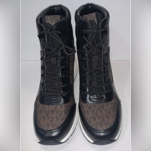 Michael Kors Women Wedge Sneaker Boots Black/Brown/white NWOB - Picture 9 of 12